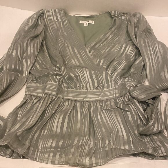 NWT mine sage green lurex stripe blouse - Picture 7 of 7